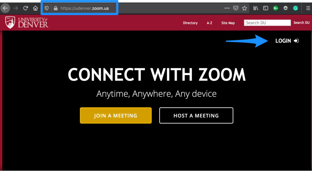 screenshot of U Denver Zoom page