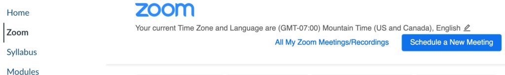 Screenshot of the Canvas Zoom Meeting Schedule button.