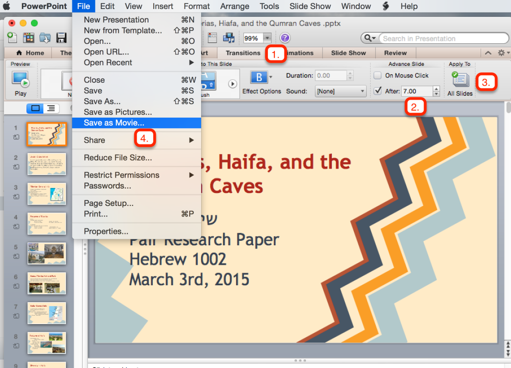 Save your PowerPoint as a movie file.