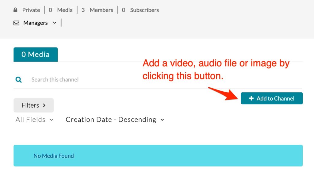 Screenshot showing how to add media to a channel. 
