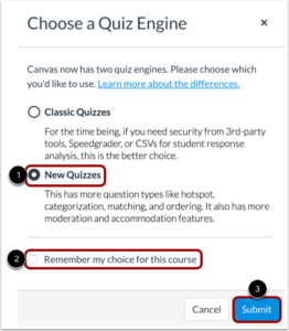 Selection in quizzes for new quizzes