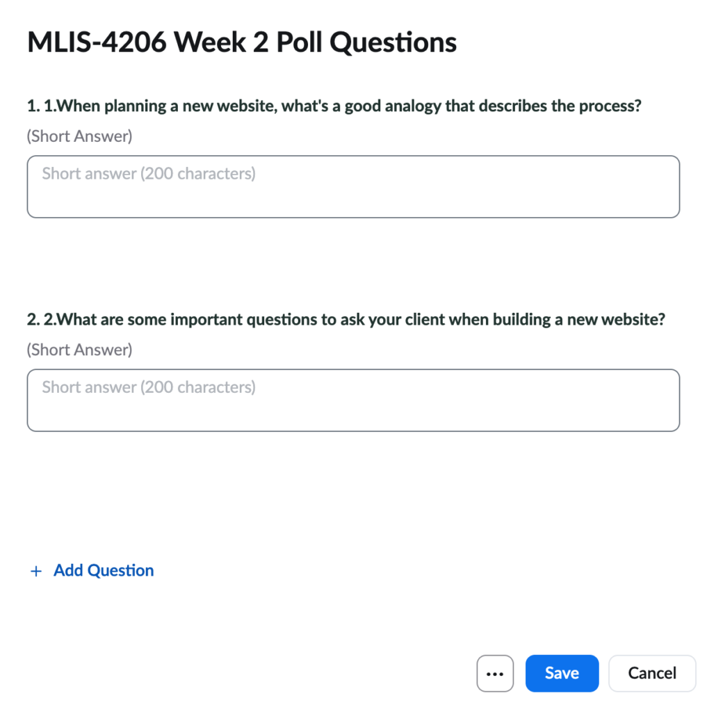 Screenshot showing the short answer form. 