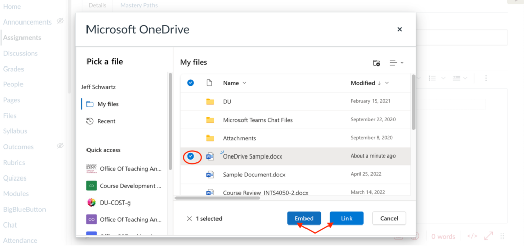 Select OneDrive file