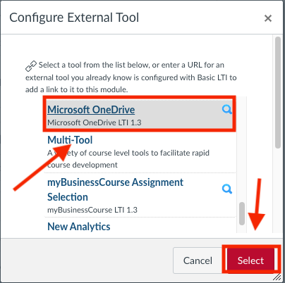 Select Microsoft OneDrive option