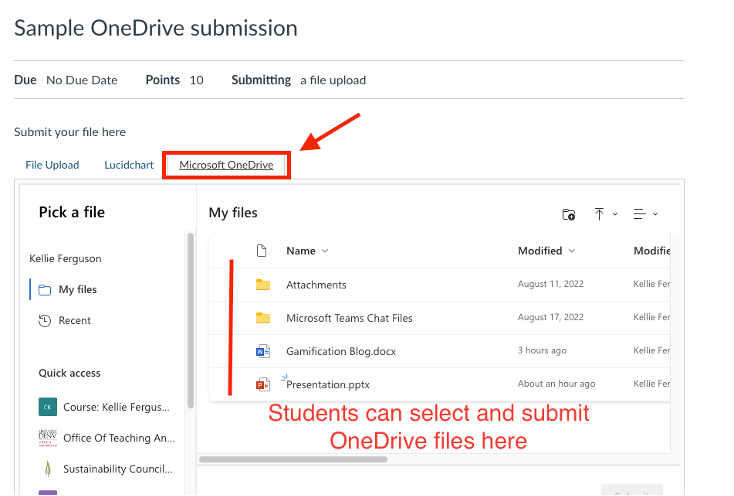 OneDrive Submission options