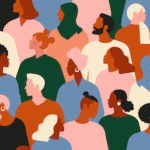 Crowd of young and elderly men and women.