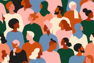 Crowd of young and elderly men and women.