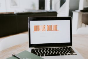 Computer that says Join Us Online
