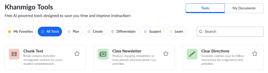 Screenshot of Khanmigo Tools within Canvas