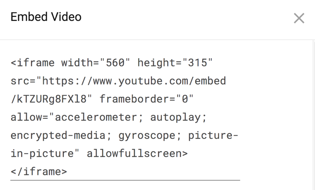 Screenshot of iframe embed code.